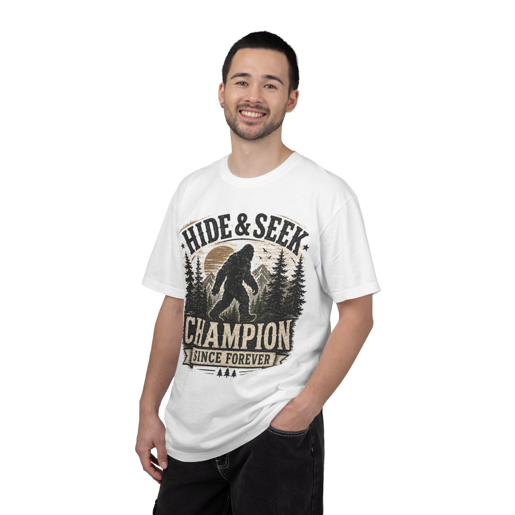 Hide & Seek Champion T-Shirt — Bigfoot Sasquatch Graphic Tee