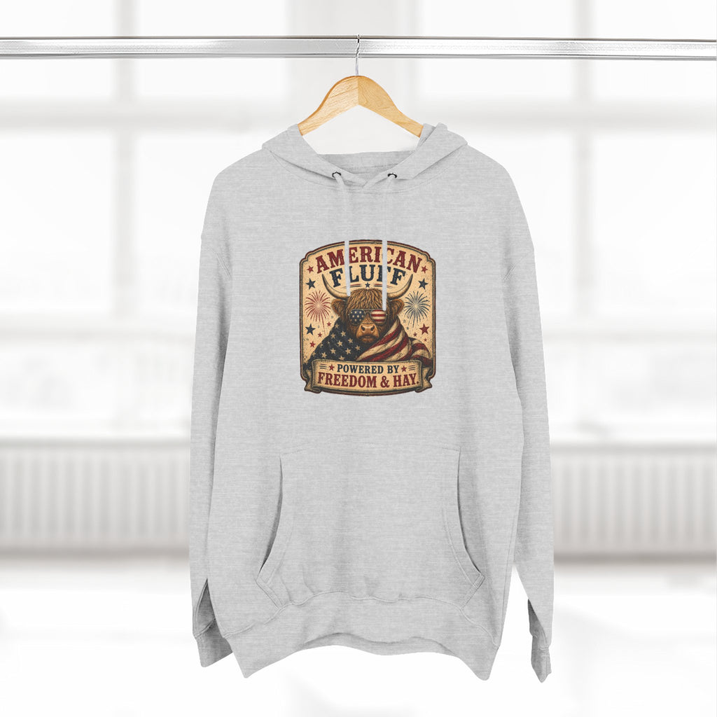 American Fluff Highland Cow Three-Panel Fleece Hoodie