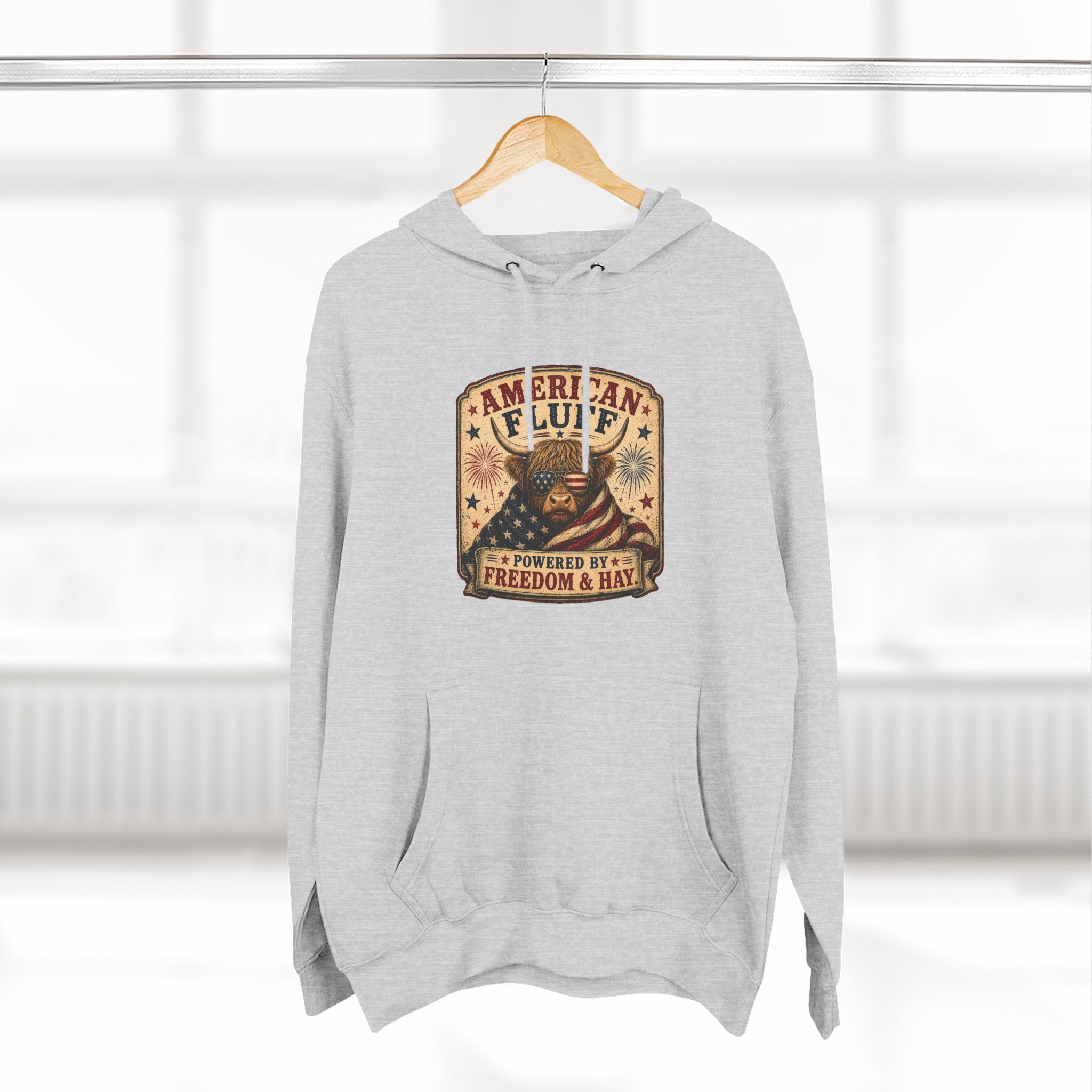 American Fluff Highland Cow Three-Panel Fleece Hoodie