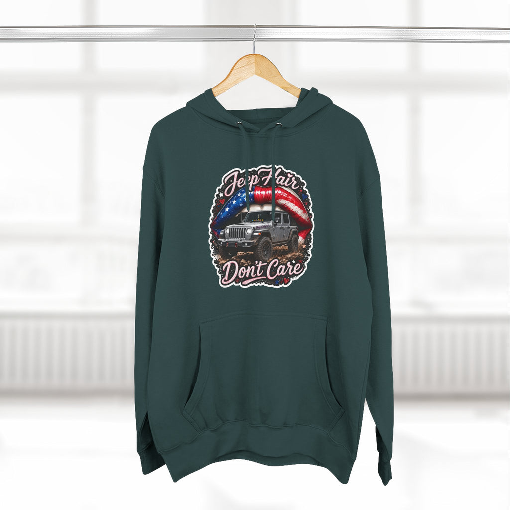 "Jeep Hair Don't Care" Graphic Fleece Pullover - Patriotic Jeep Hoodie