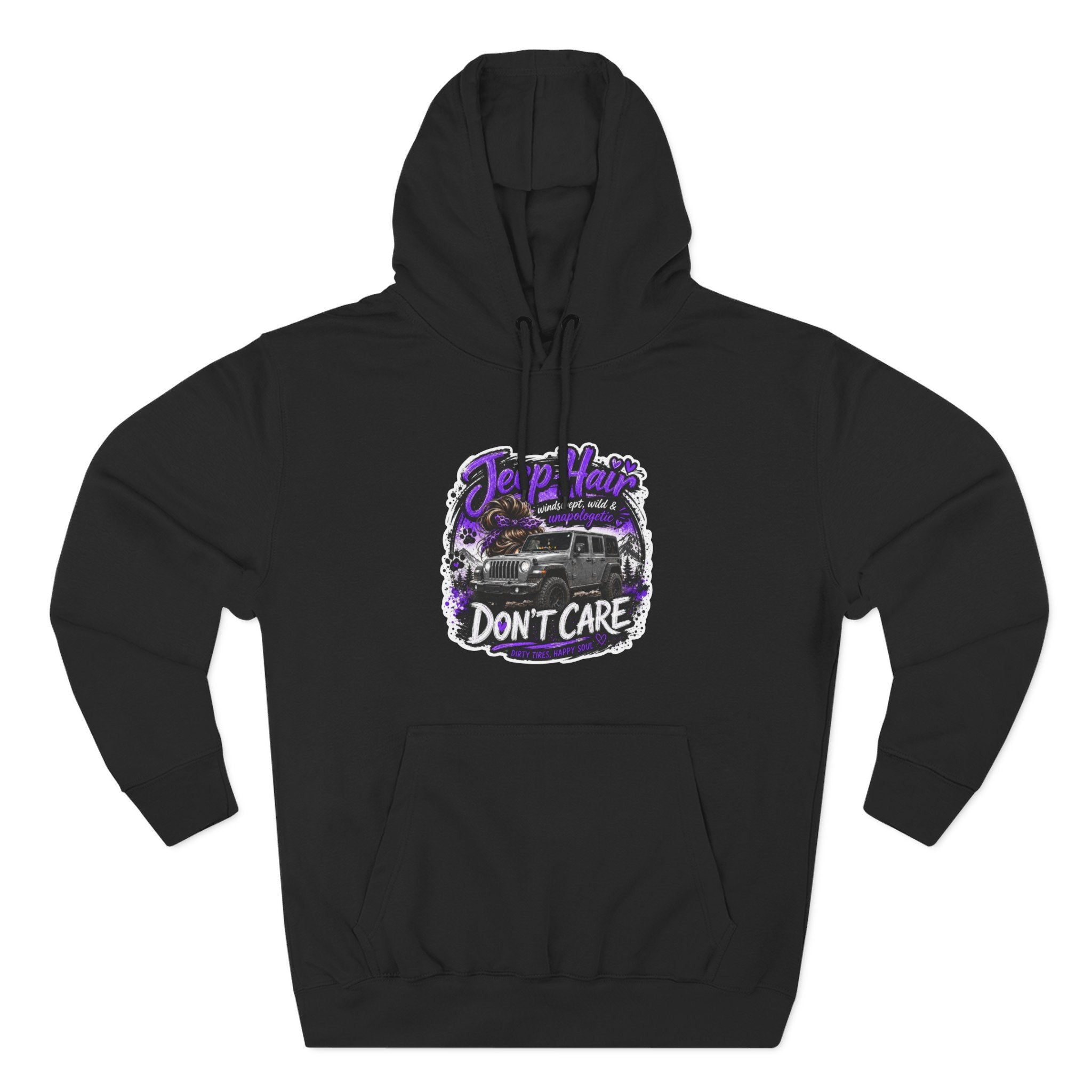 Jeep Hair Don't Care (Purple) Three-Panel Fleece Hoodie