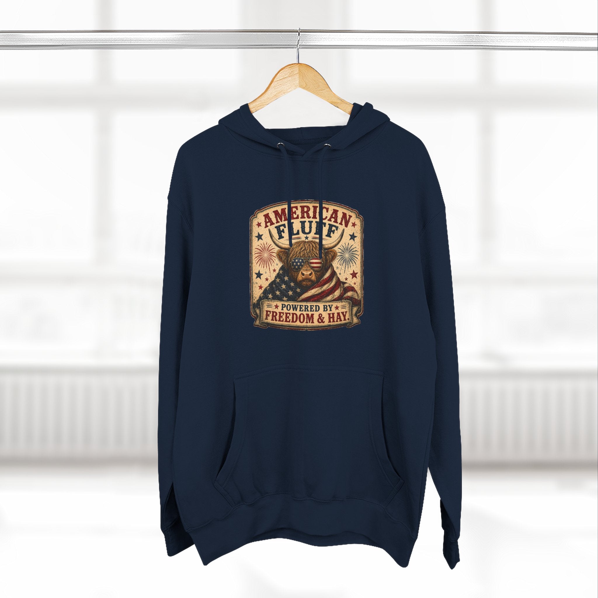 American Fluff Highland Cow Three-Panel Fleece Hoodie
