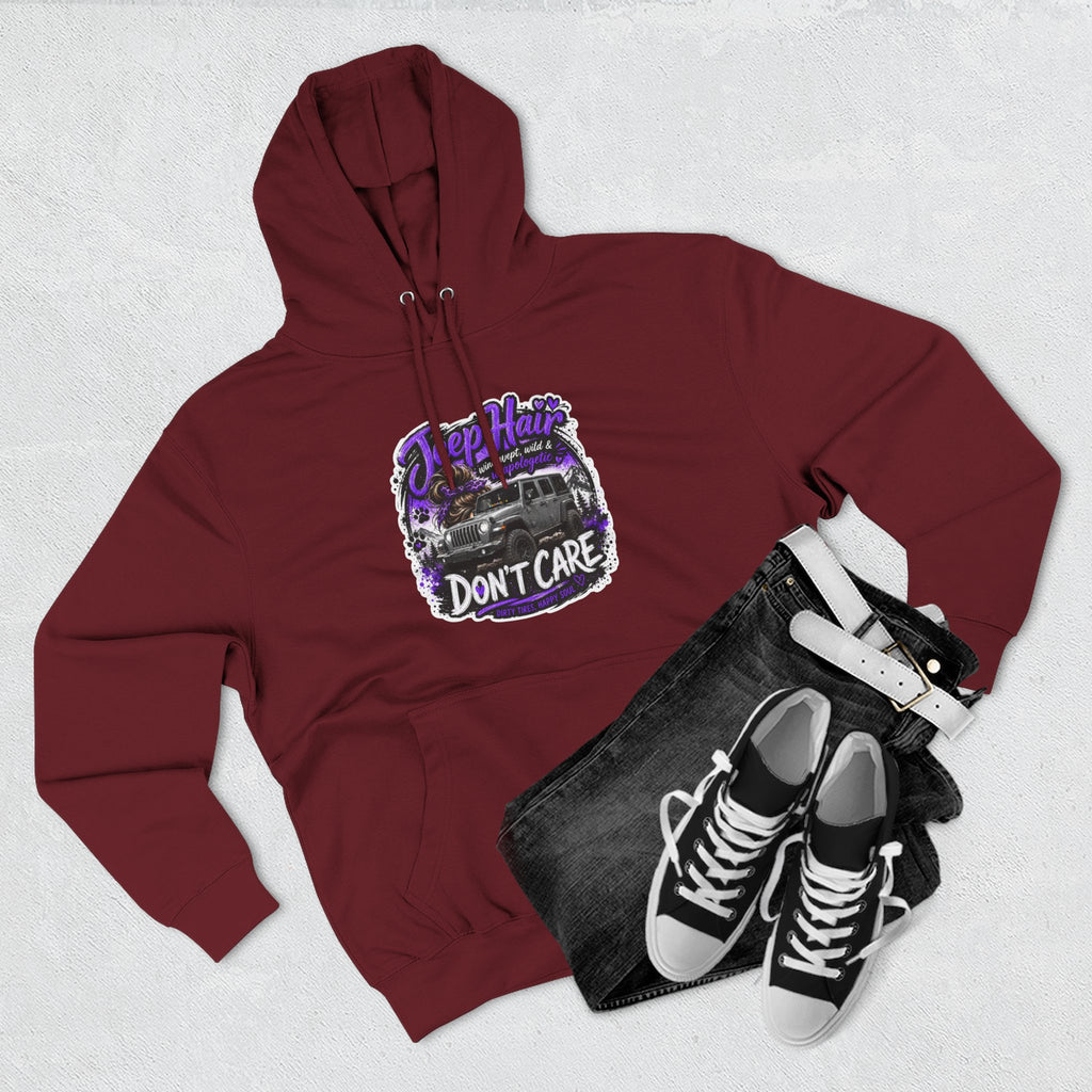 Jeep Hair Don't Care (Purple) Three-Panel Fleece Hoodie