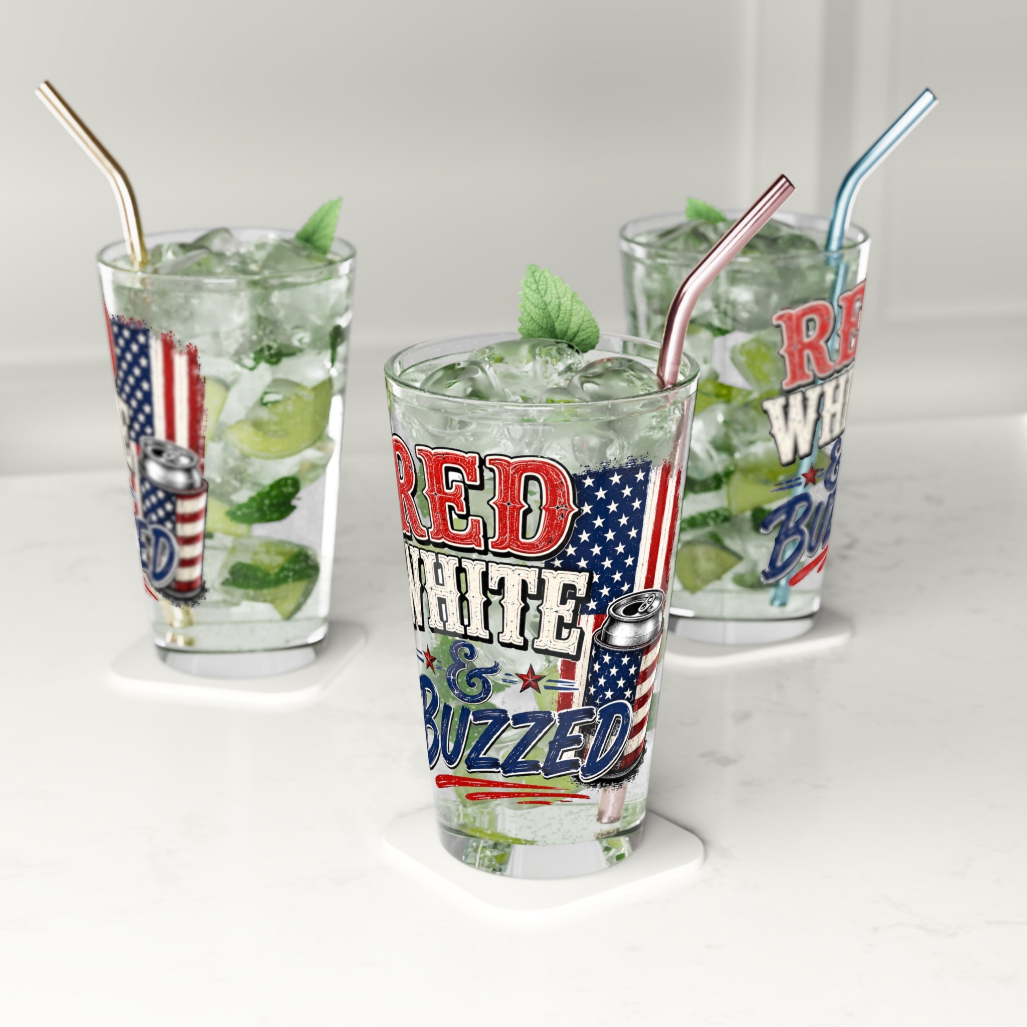 Red, White & Buzzed Pink 16oz Pint Glass
