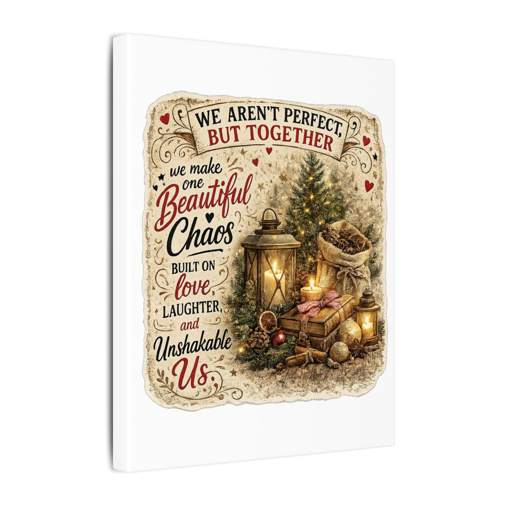 Christmas Family Canvas Wall Art — "We Aren't Perfect But Together" Holiday Decor