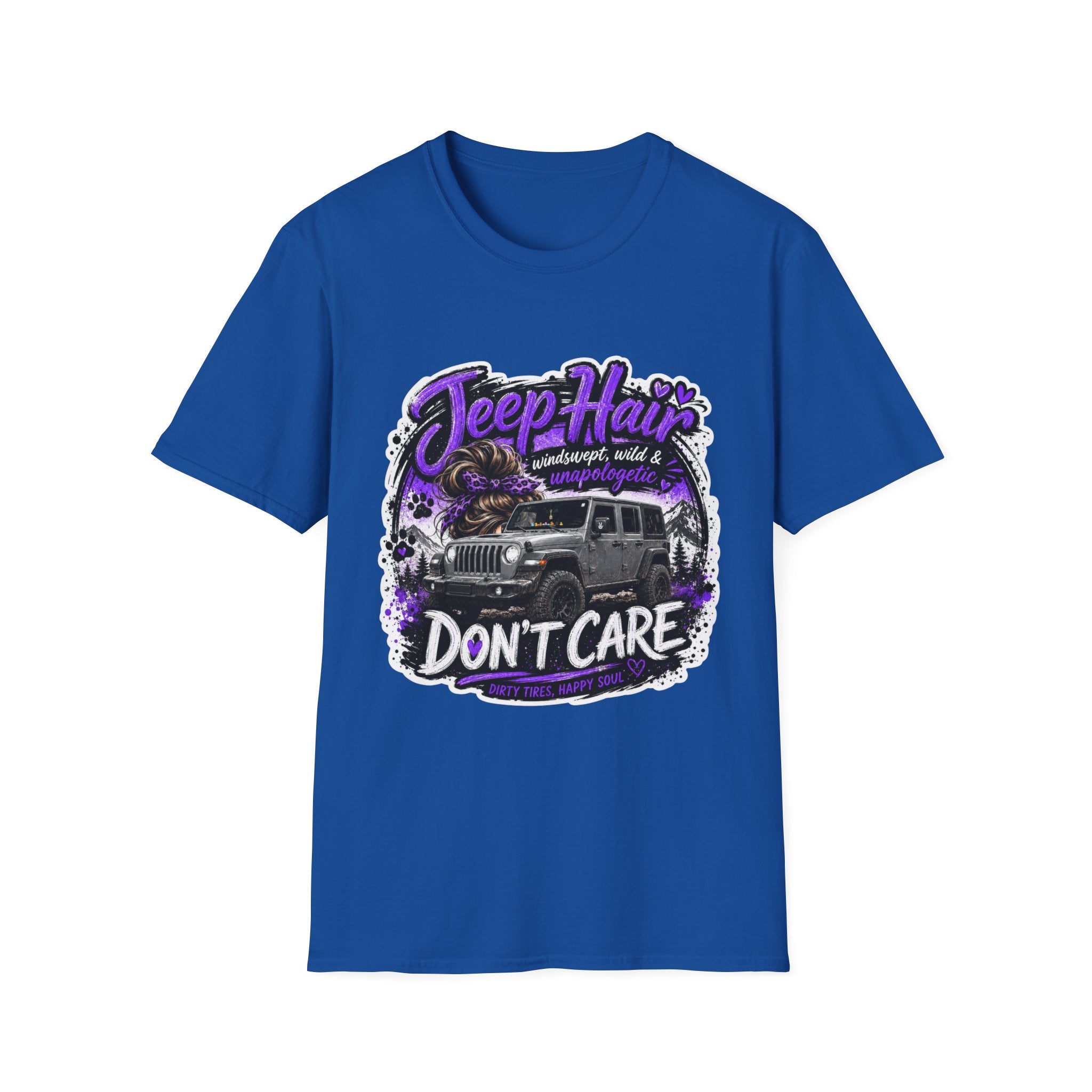 Jeep Hair Don't Care (Purple) Unisex Softstyle T-Shirt