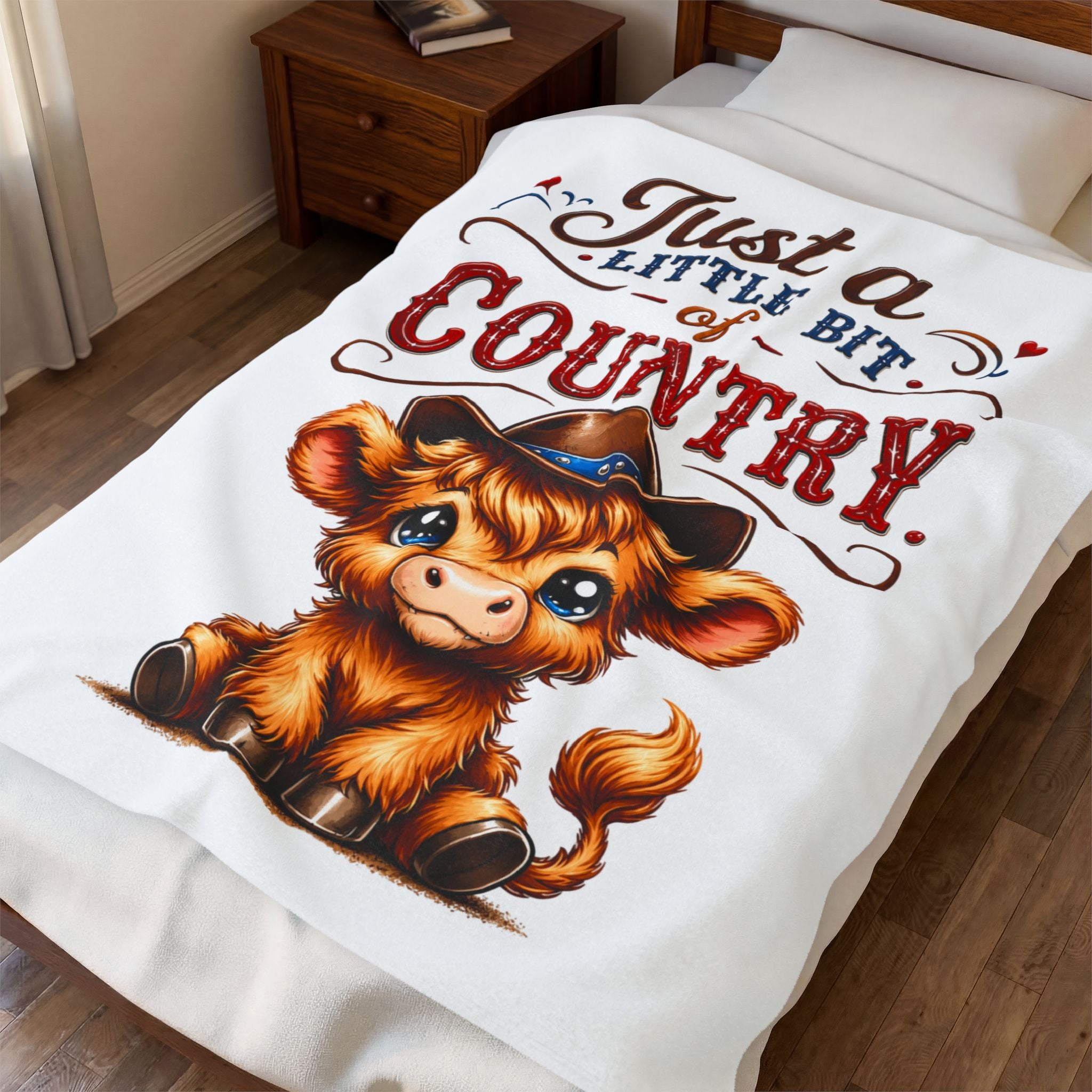 Just a Little Bit of Country Velveteen Plush Blanket — Cute Cowboy Calf Throw for Farm & Country Lovers