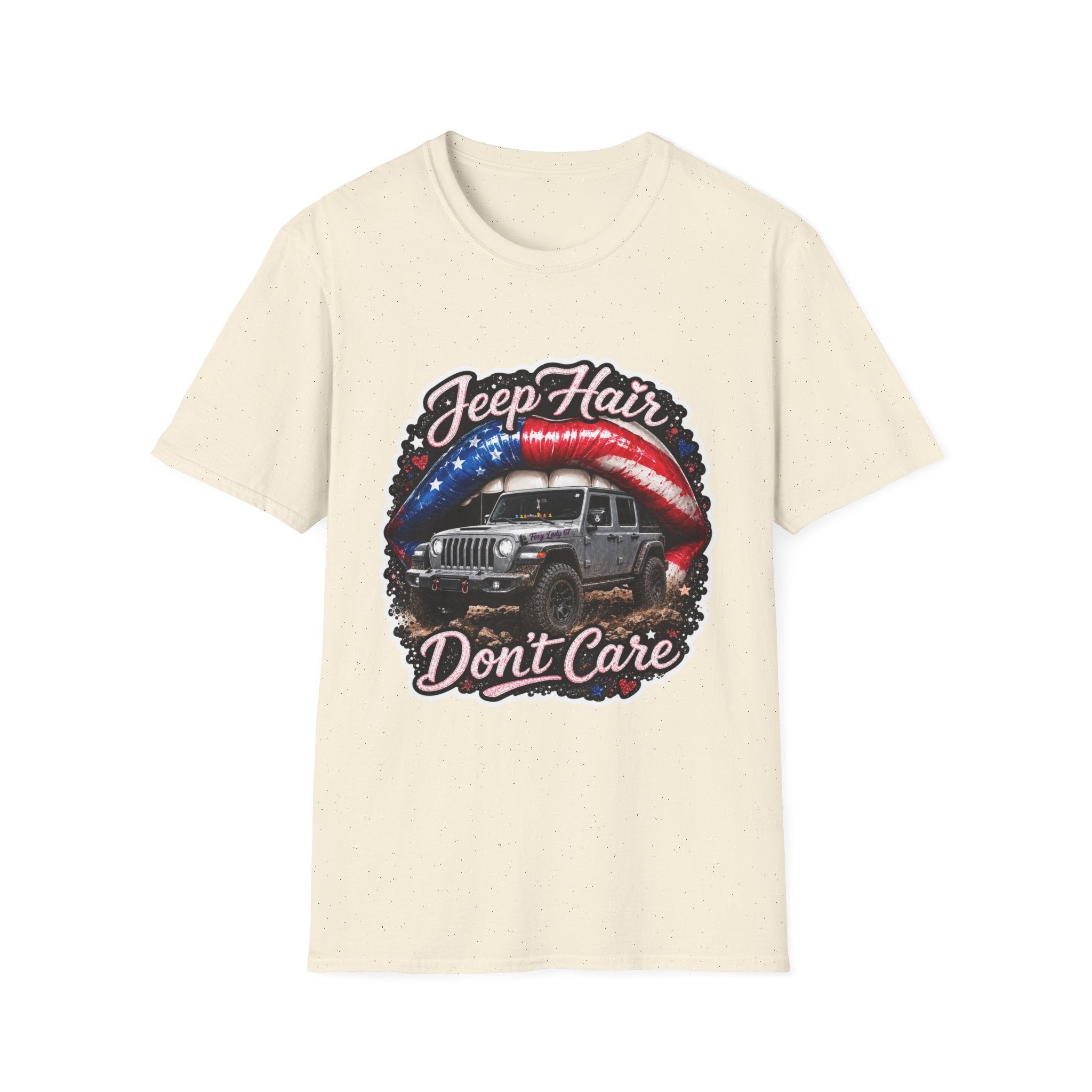 Jeep Hair Don't Care T-Shirt — American Flag Lips Off‑Road Graphic Tee