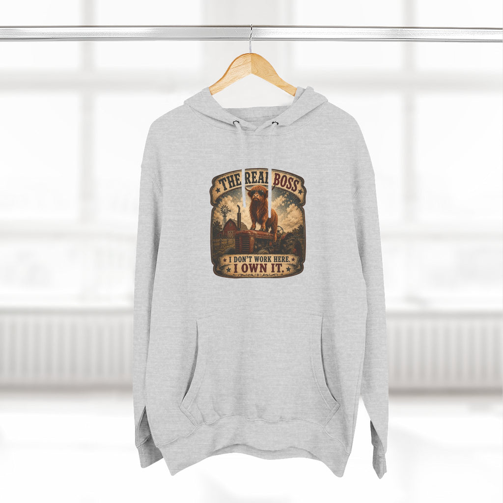 The Real Boss Highland Cow Three-Panel Fleece Hoodie