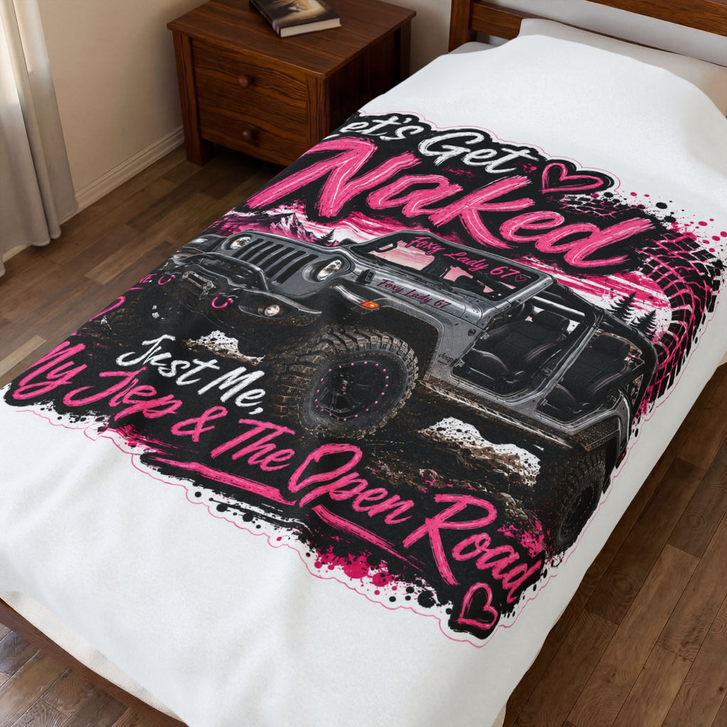 Let's Get Naked Jeep (Pink) Velveteen Plush Blanket