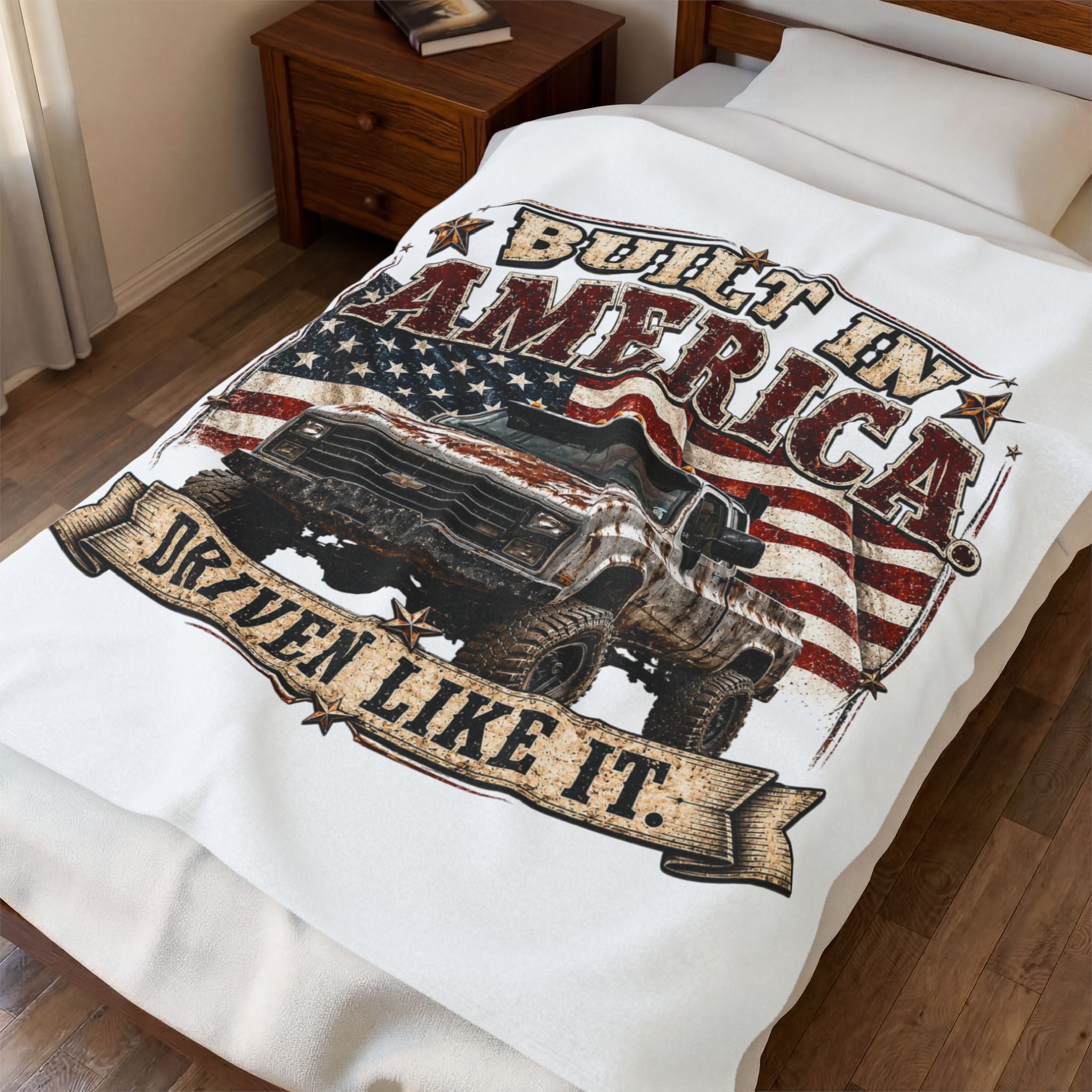 "Driven Like It" Patriotic American Flag Throw — Built in America Truck Velveteen Plush Blanket
