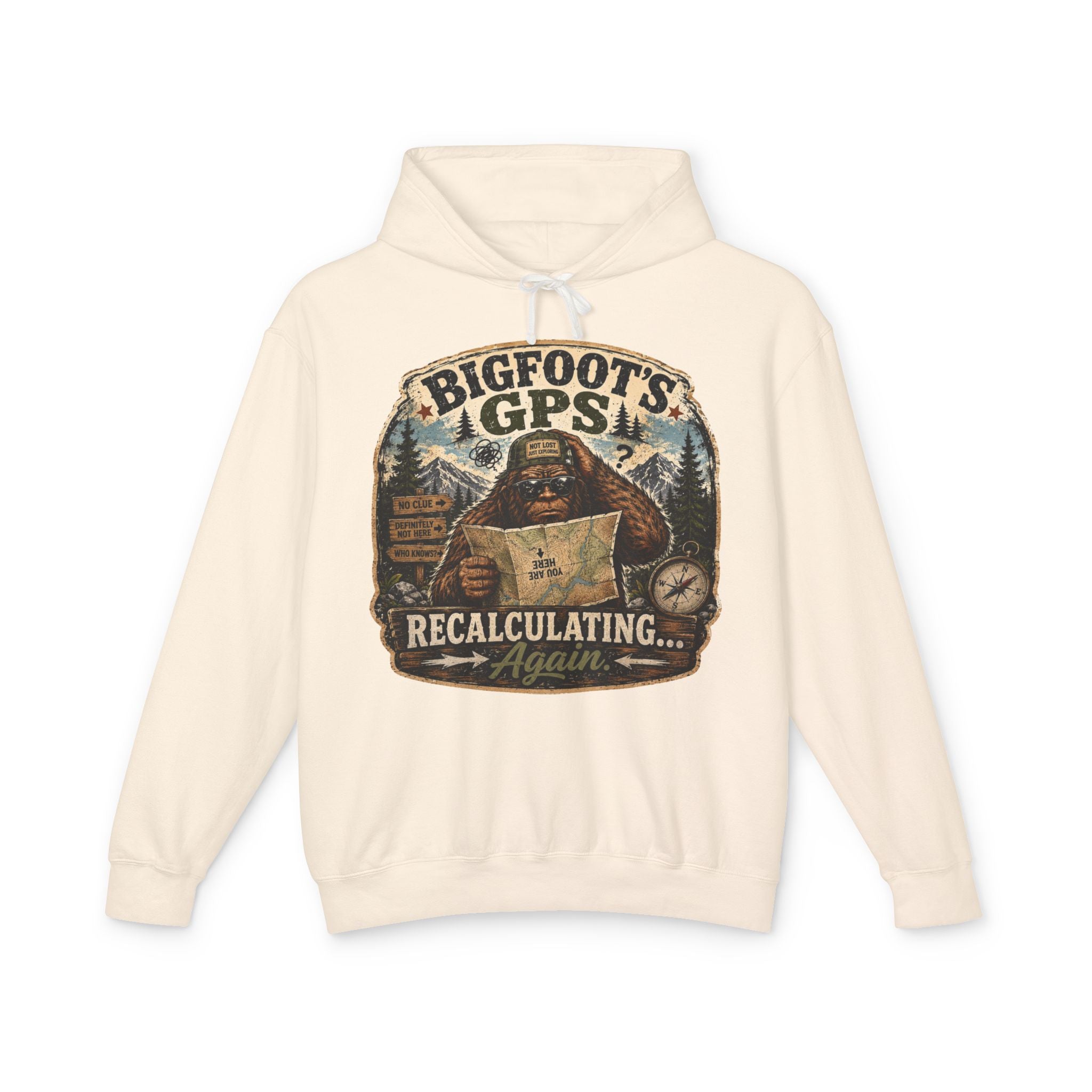 Bigfoot's GPS Relocating Again Hooded Sweatshirt