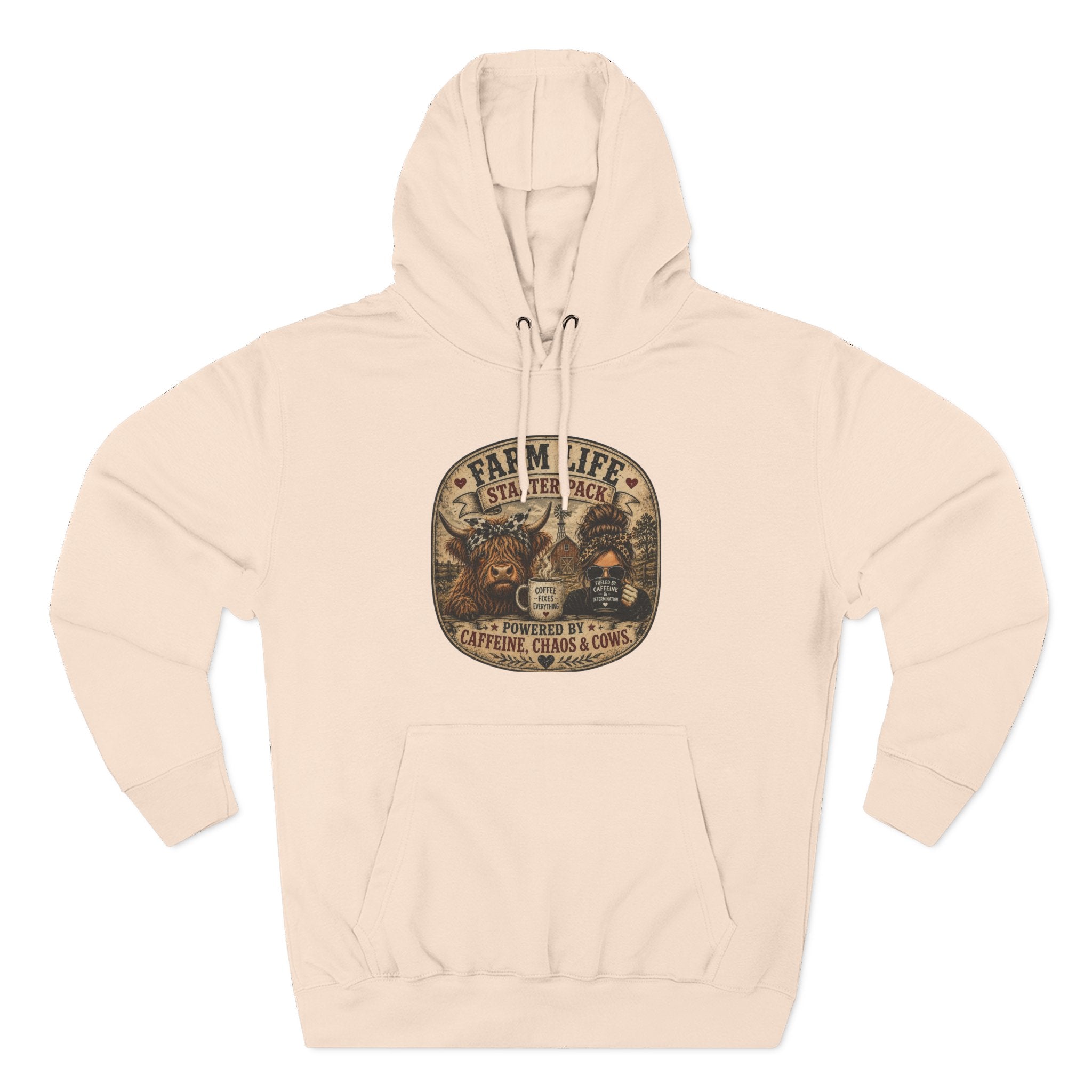 Farm Life Highland Cow Three-Panel Fleece Hoodie