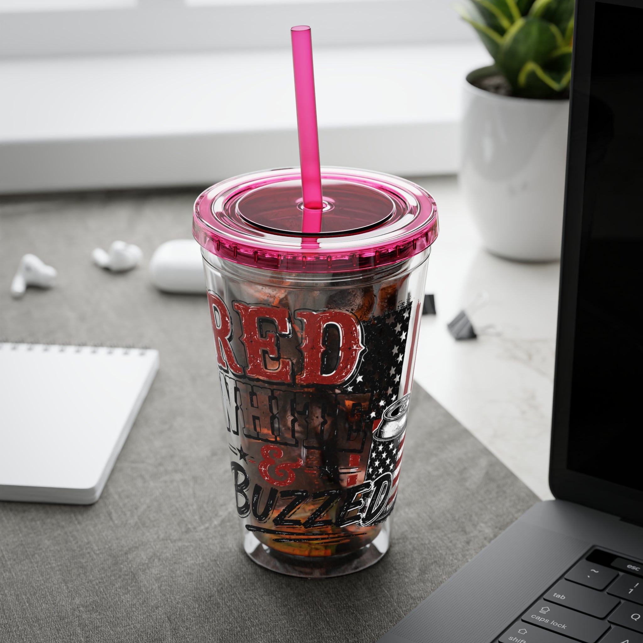 Red, White & Buzzed Sunsplash Tumbler with Straw, 16oz
