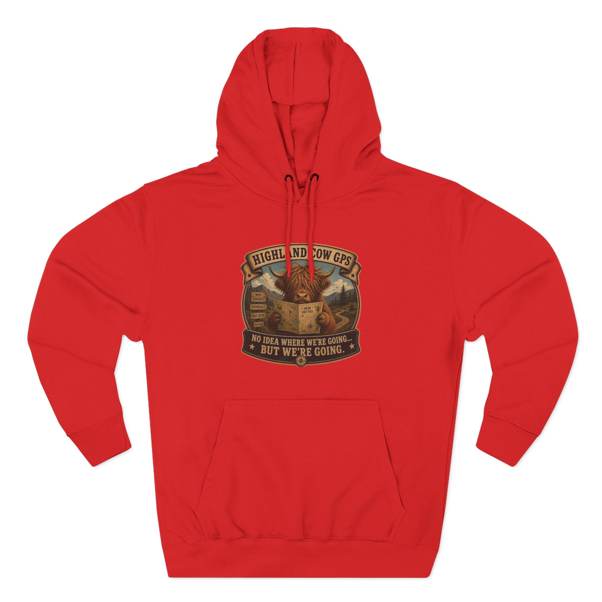 Highland Cow GPS Three-Panel Fleece Hoodie