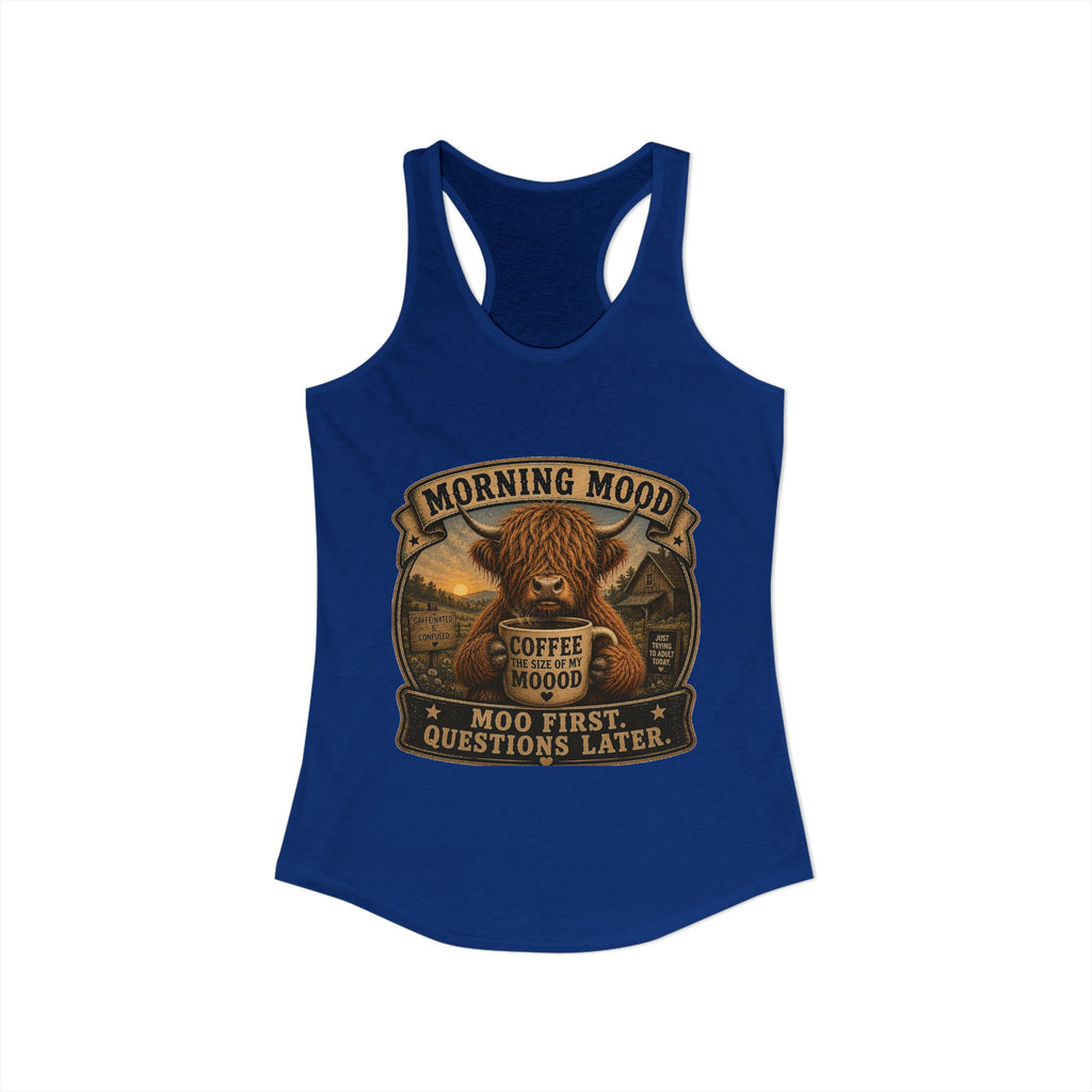 Morning Mood Highland Cow Women's Ideal Racerback Tank