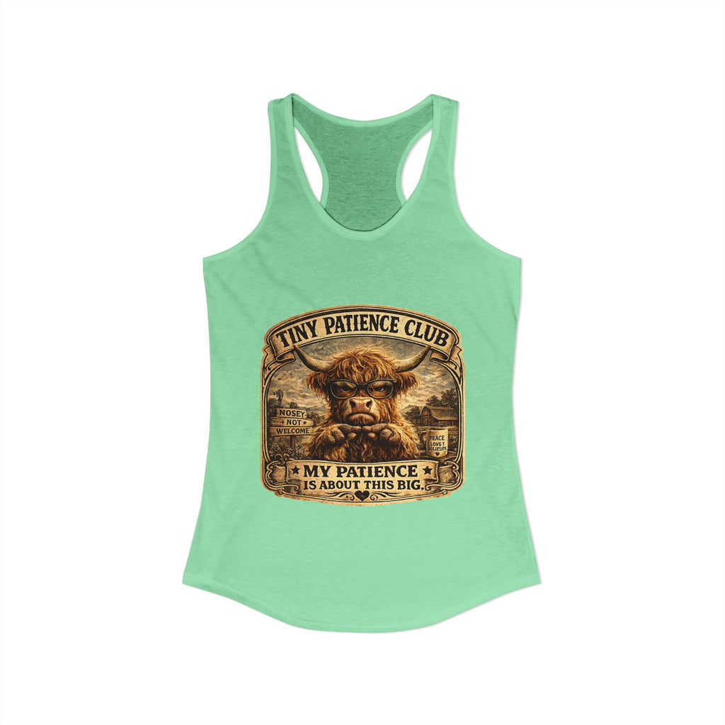 Tiny Patience Highland Cow Women's Ideal Racerback Tank