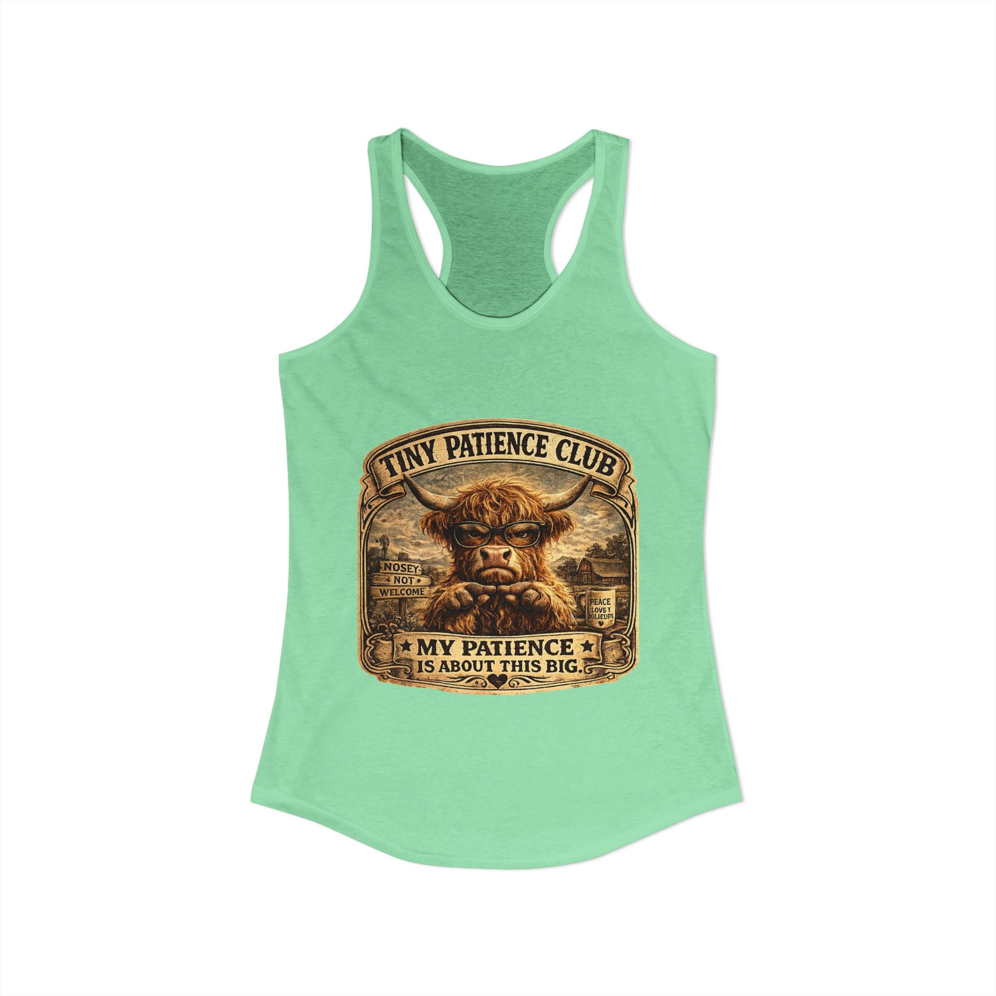 Tiny Patience Highland Cow Women's Ideal Racerback Tank