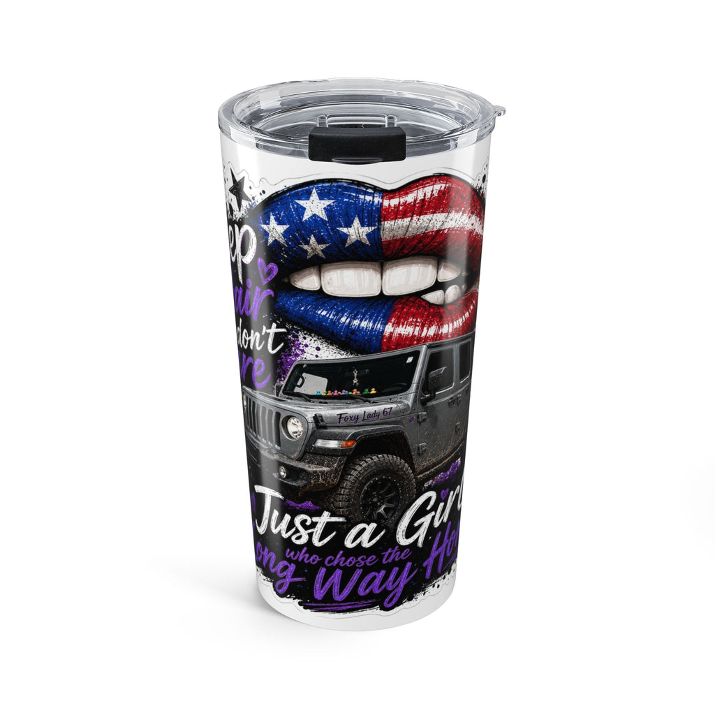 “Just a Girl” American Flag Lips Travel Mug 20oz — Patriotic Jeep Tumbler