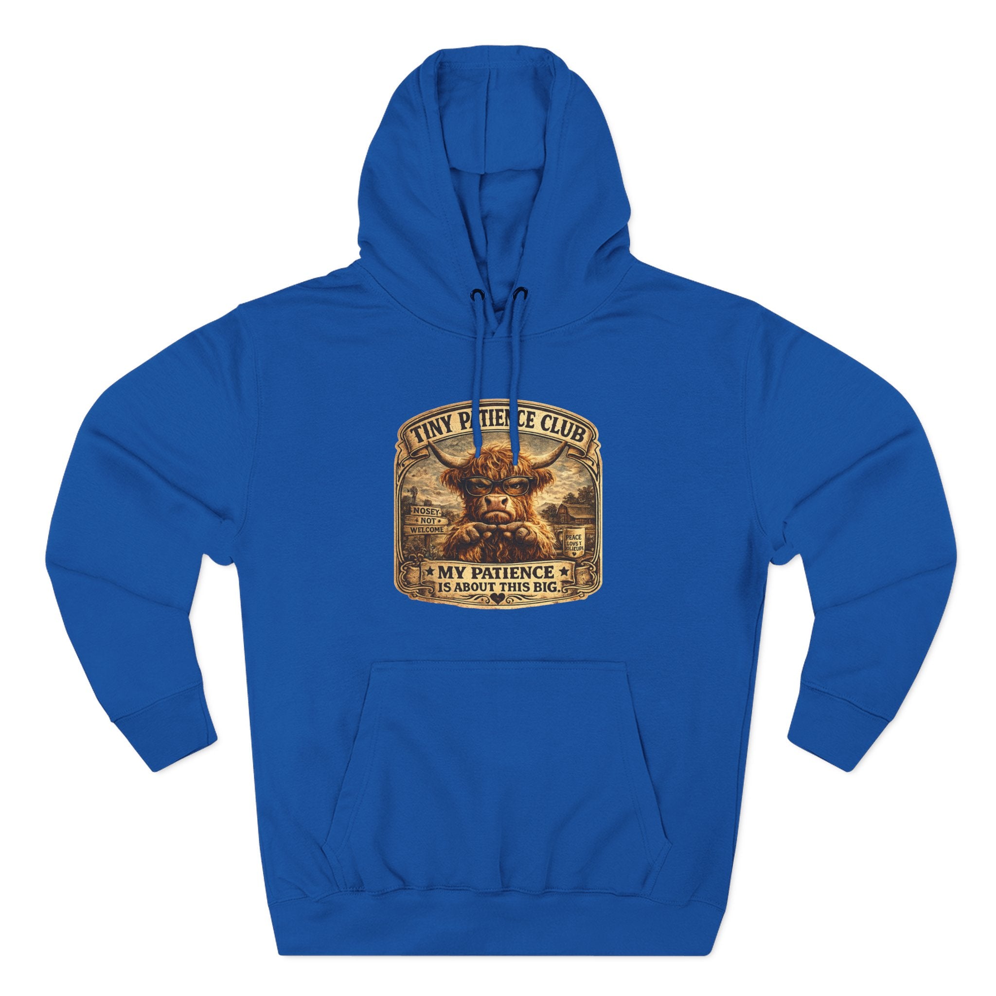 Tiny Patience Club Highland Cow Three-Panel Fleece Hoodie