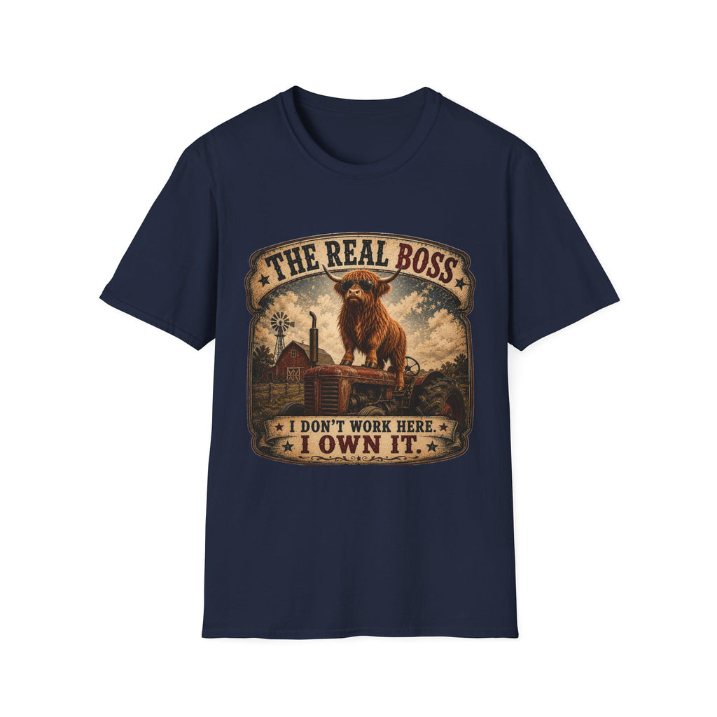 The Real Boss Highland Cow Unisex Softstyle T-Shirt