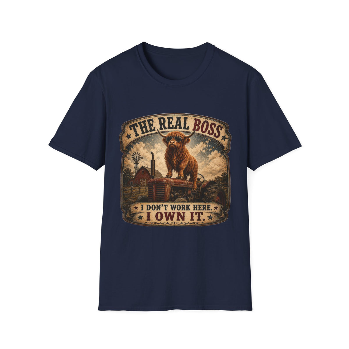 The Real Boss Highland Cow Unisex Softstyle T-Shirt