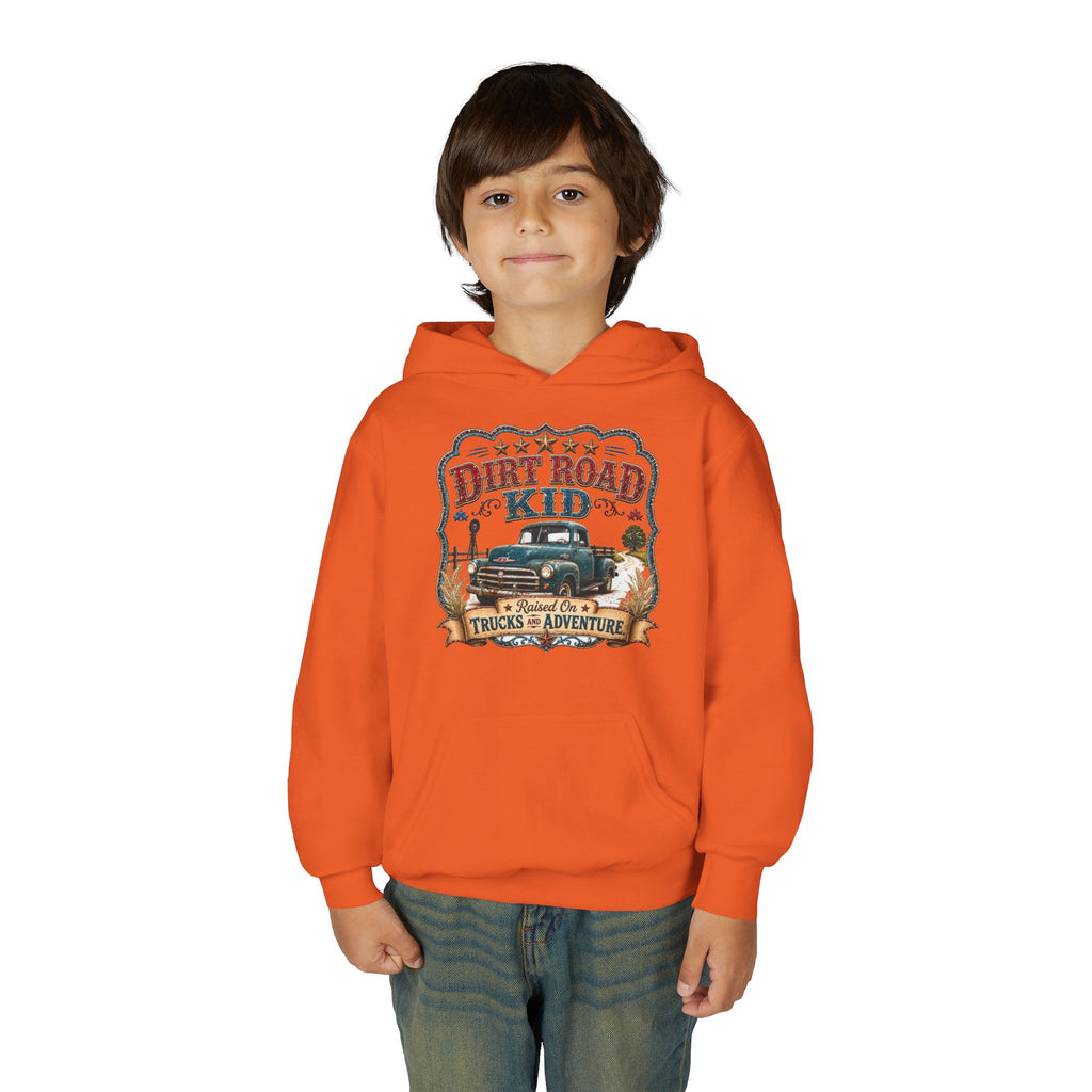 Youth Hoodie — “Dirt Road Kid” Vintage Truck Adventure Sweatshirt