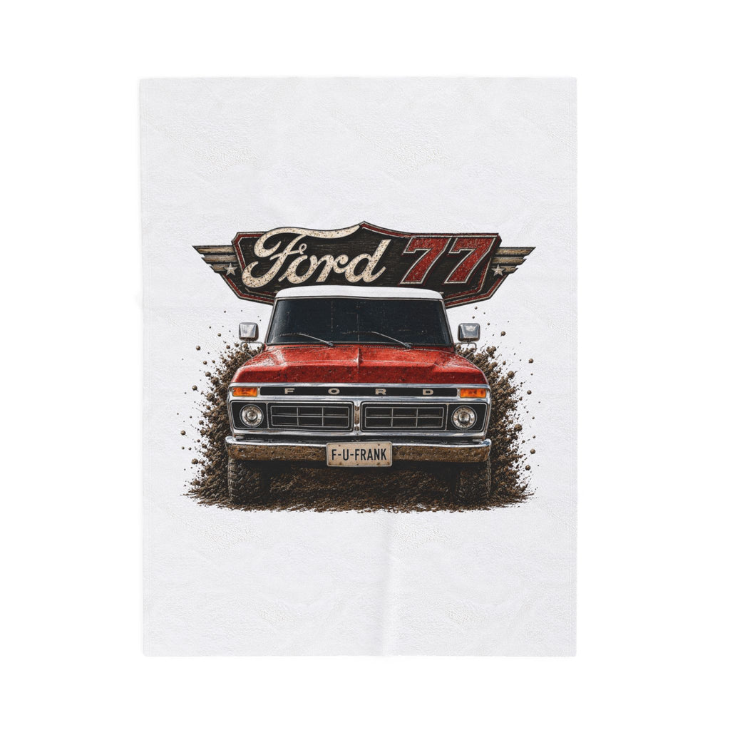 Ford '77 Vintage Truck Velveteen Plush Blanket – Retro Red Pickup Design