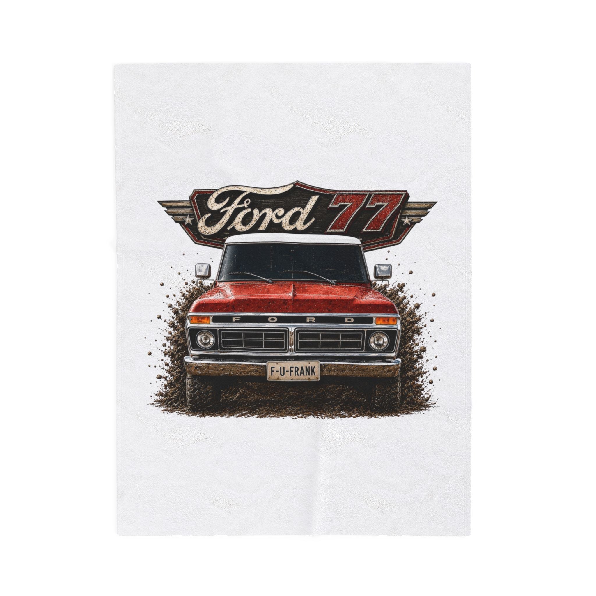 Ford '77 Vintage Truck Velveteen Plush Blanket – Retro Red Pickup Design