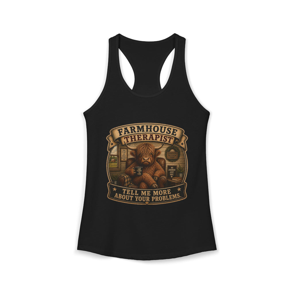 Farmhouse Therapist Highland Cow Women's Ideal Racerback Tank