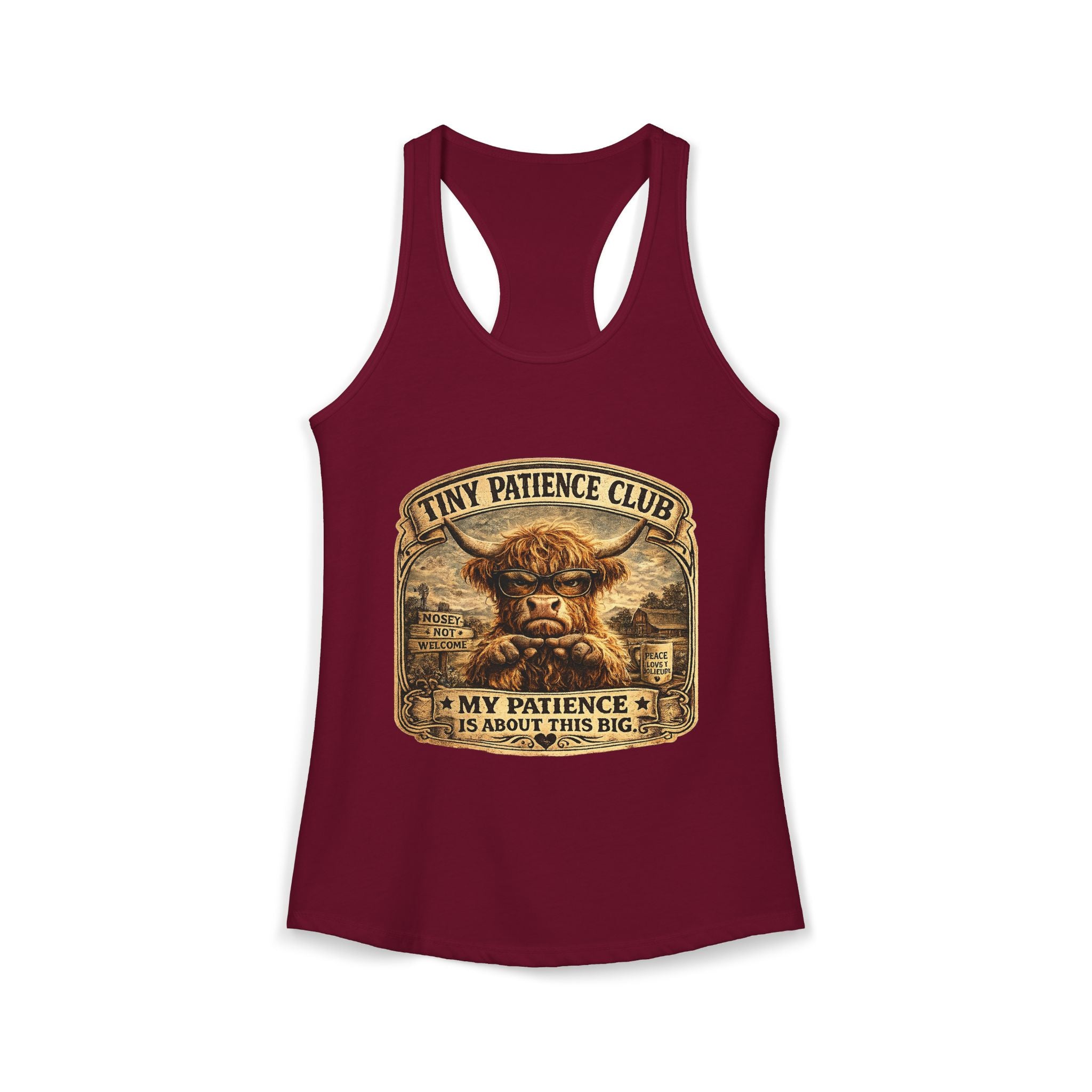 Tiny Patience Highland Cow Women's Ideal Racerback Tank
