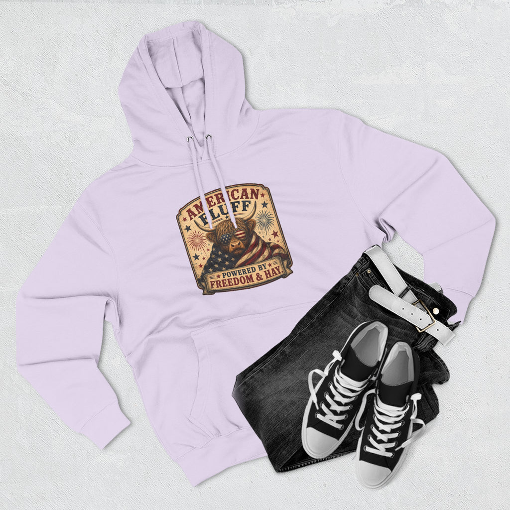 American Fluff Highland Cow Three-Panel Fleece Hoodie