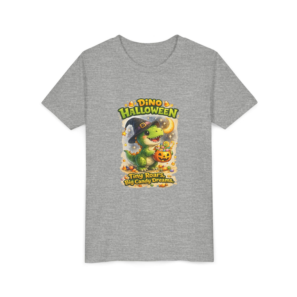 Dino Halloween "Tiny Roars, Big Candy Dreams" Cute Trick-or-Treat T-Shirt - Youth Tee