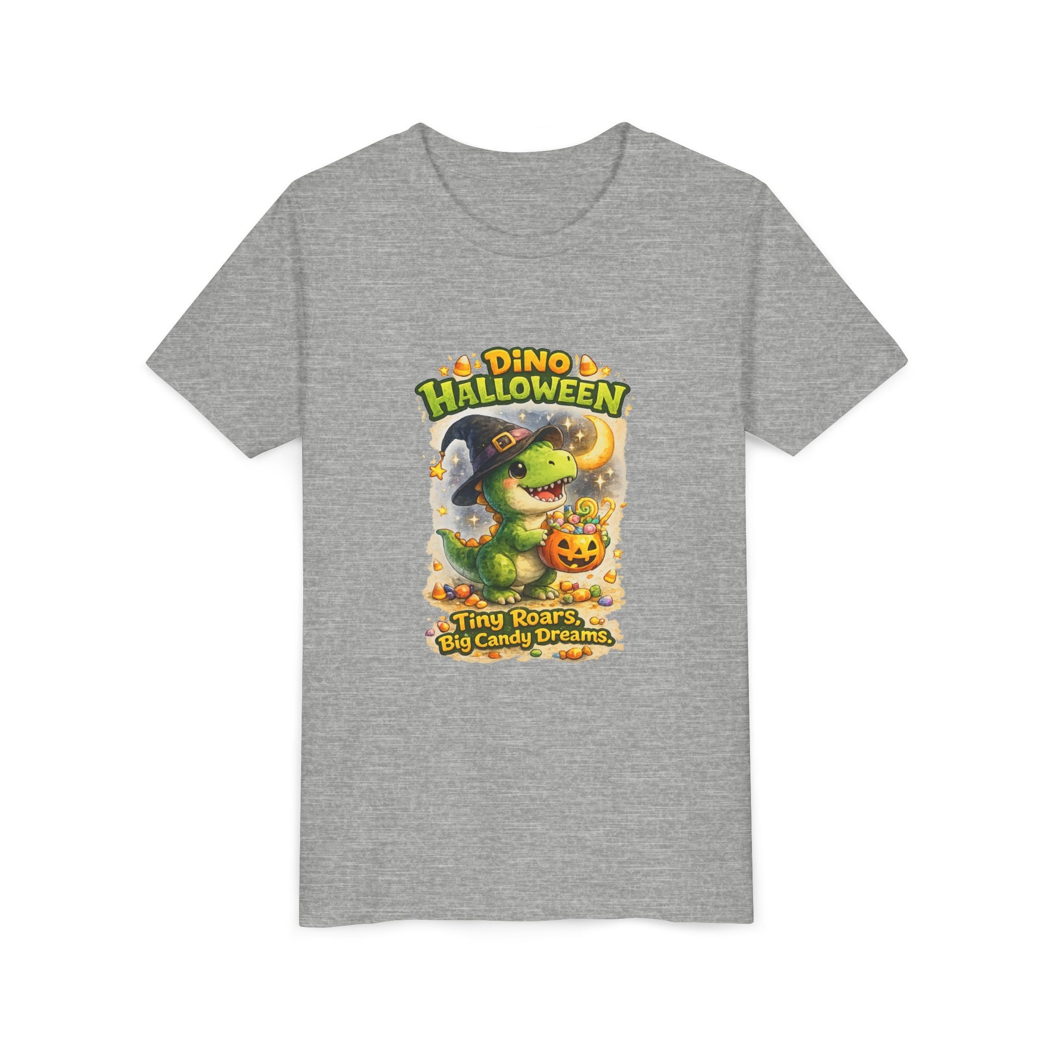 Dino Halloween "Tiny Roars, Big Candy Dreams" Cute Trick-or-Treat T-Shirt - Youth Tee