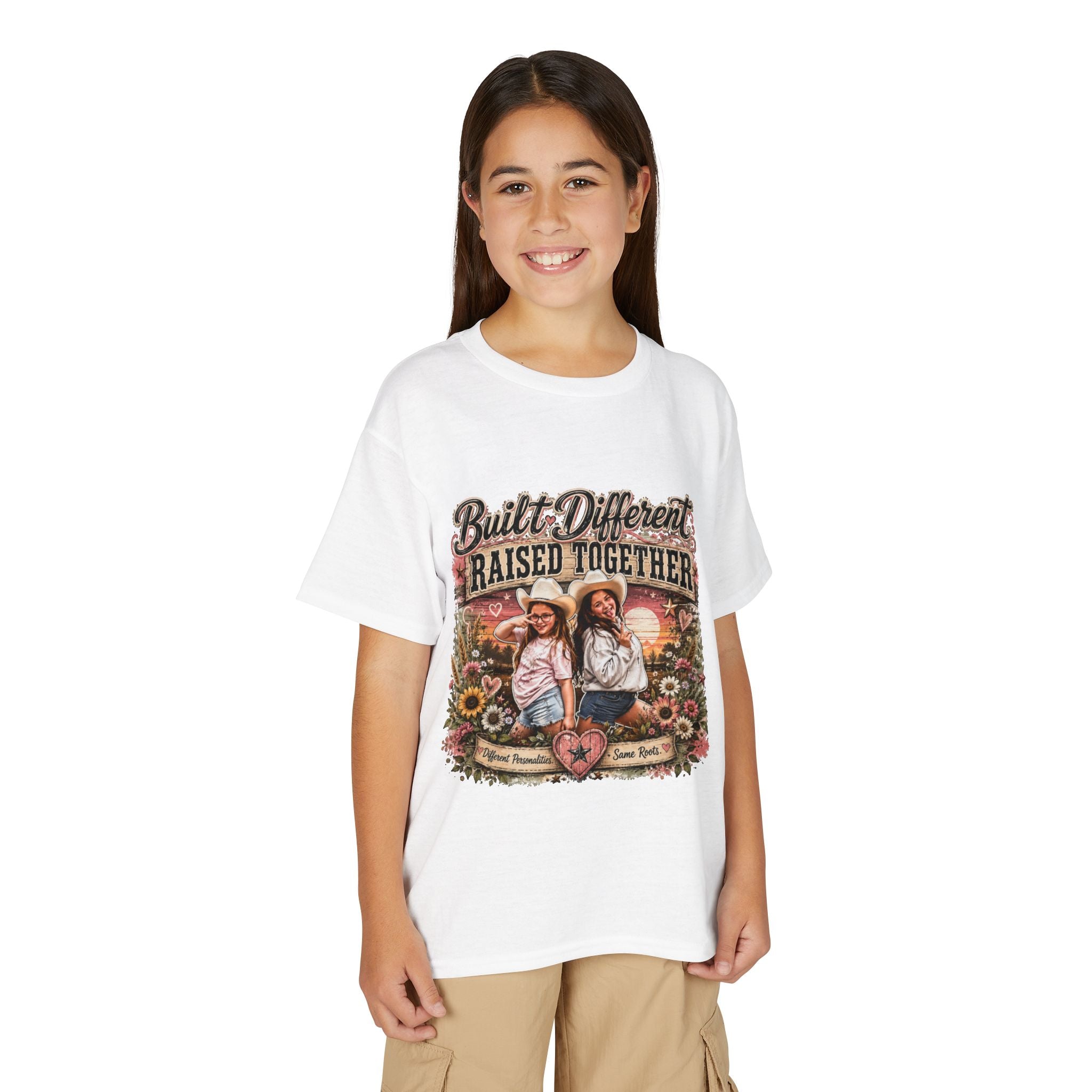 "Built Different, Raised Together" Siblings Vintage Floral Tee — Youth T-Shirt