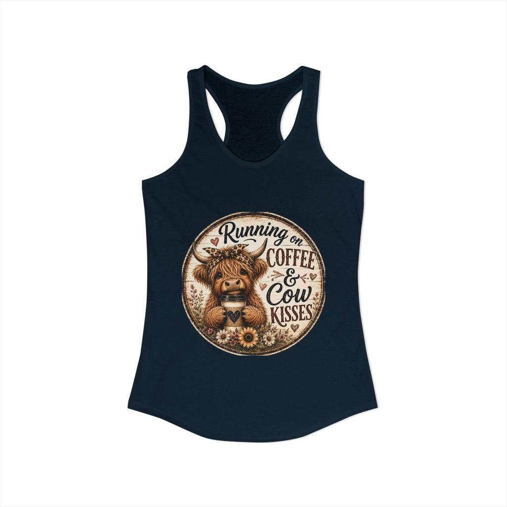 Running on Coffee & Cow Kisses Women's Ideal Racerback Tank