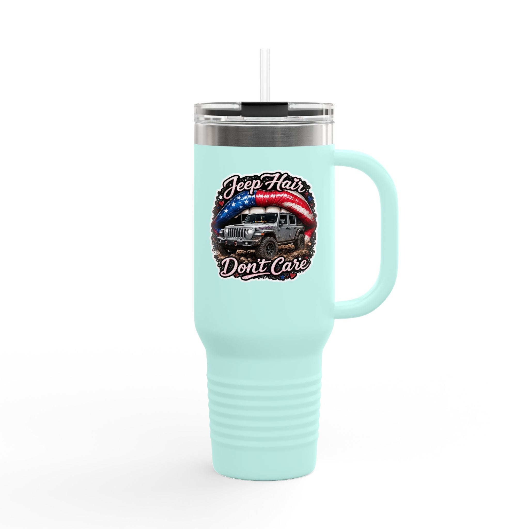 "Jeep Hair Don't Care" Patriotic Off‑Road Design — 40oz Insulated Travel Mug