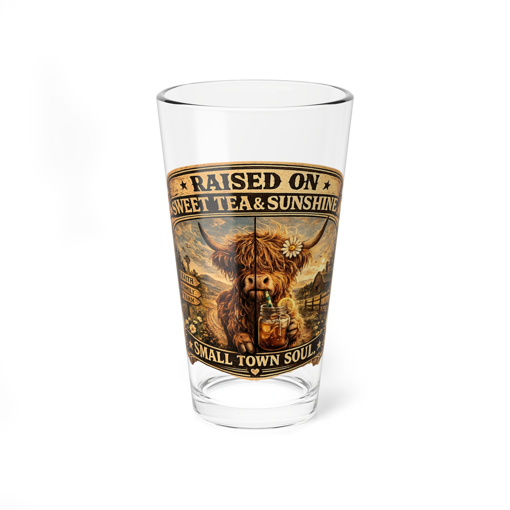 "Raised on Sweet Tea & Sunshine" Country Farmhouse Pint Glass — Mixing Glass