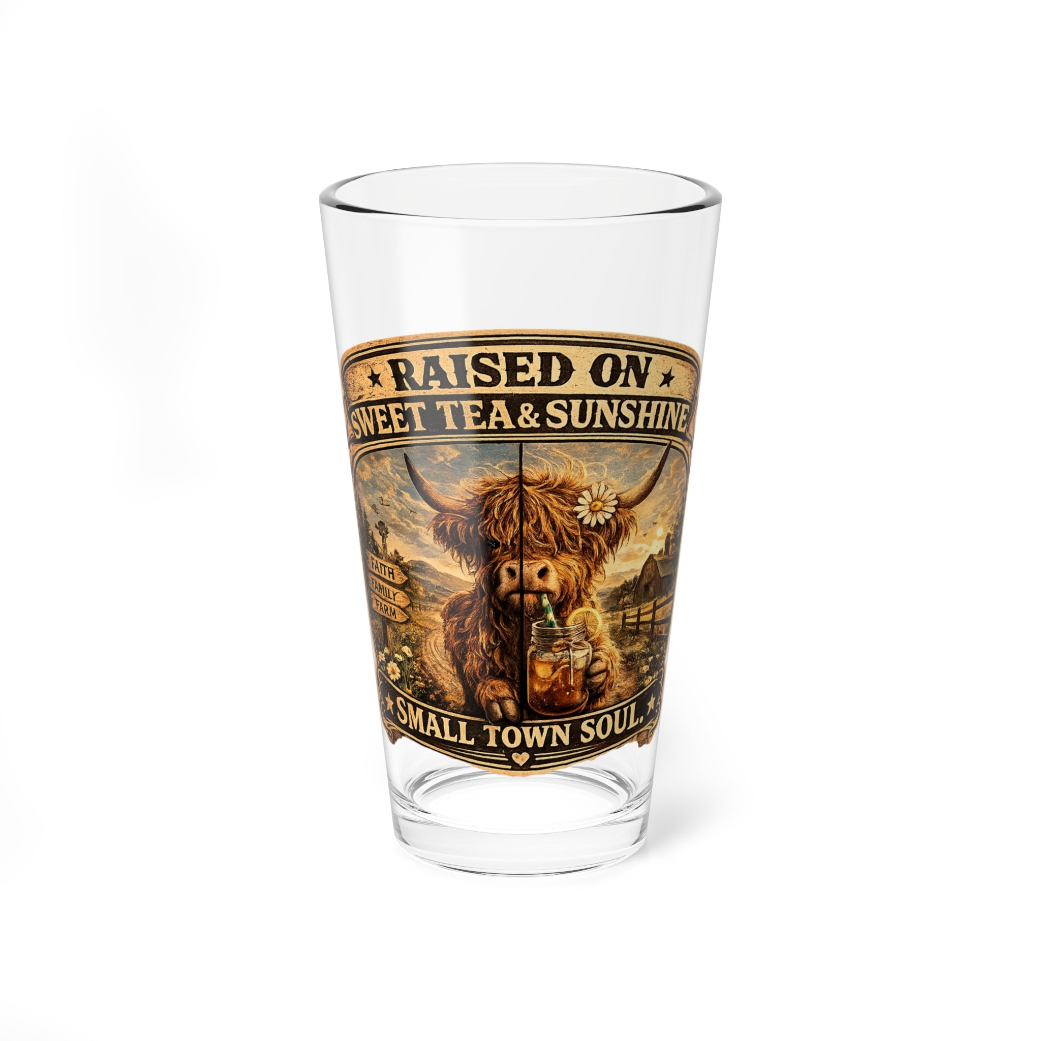 "Raised on Sweet Tea & Sunshine" Country Farmhouse Pint Glass — Mixing Glass