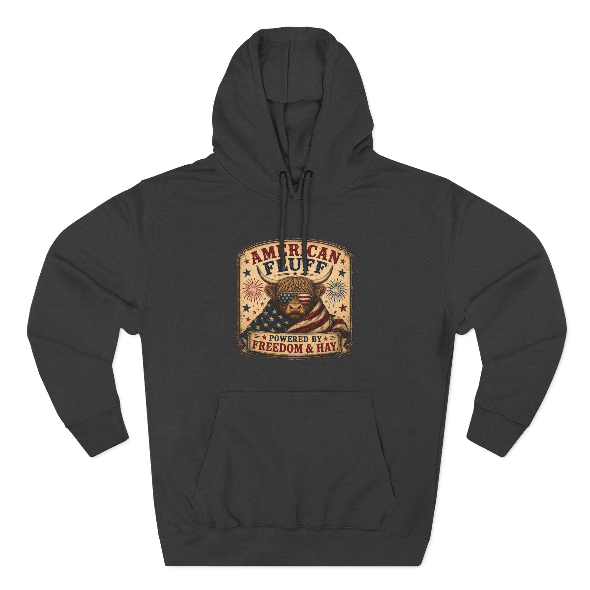 American Fluff Highland Cow Three-Panel Fleece Hoodie
