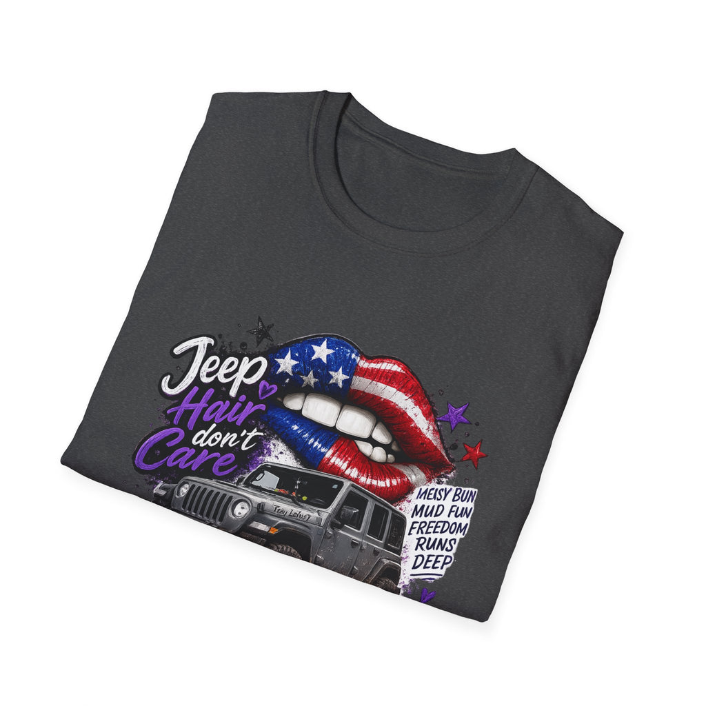 Jeep Hair Don't Care T-Shirt — American Flag Lips Off-Road Truck Tee