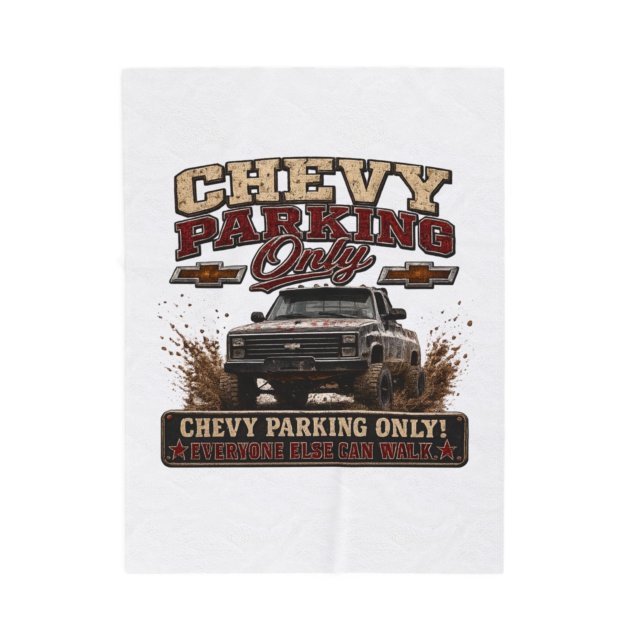 Chevy Parking Only Velveteen Plush Blanket – Off‑Road Truck Design