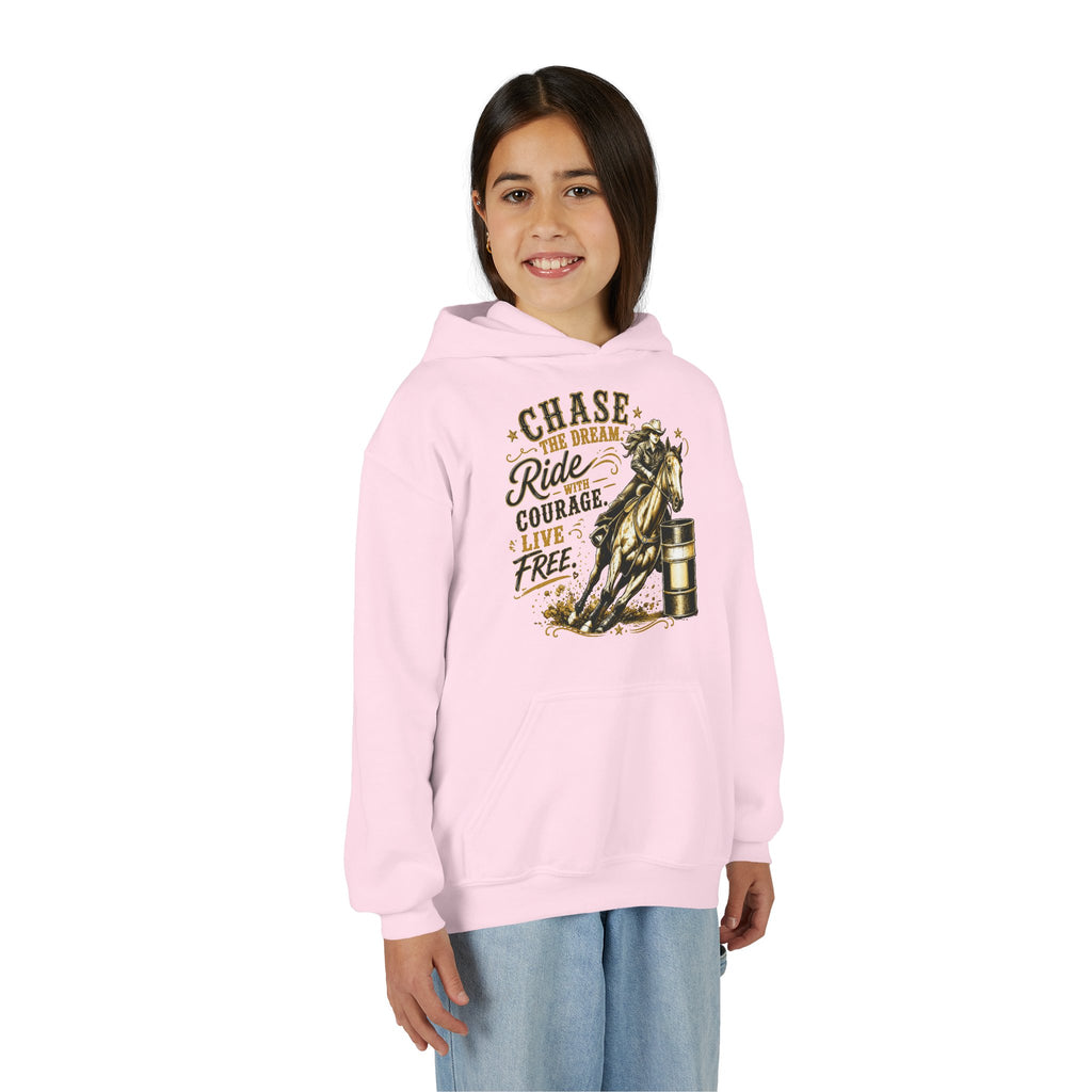 Chase the Dream Ride with Courage Youth Heavy Blend Hooded Sweatshirt