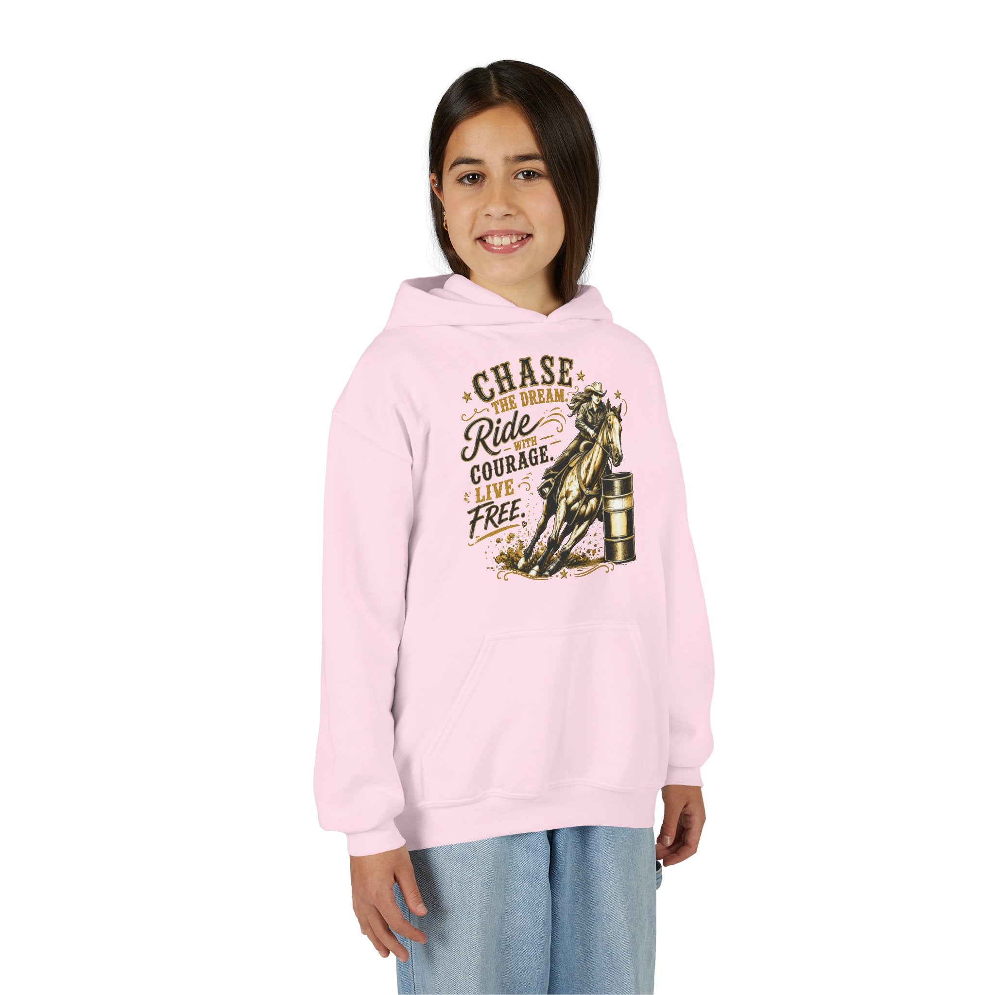 Chase the Dream Ride with Courage Youth Heavy Blend Hooded Sweatshirt