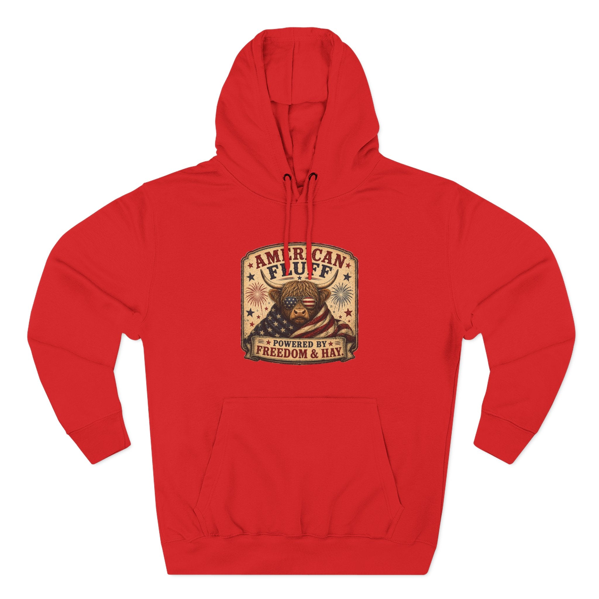 American Fluff Highland Cow Three-Panel Fleece Hoodie