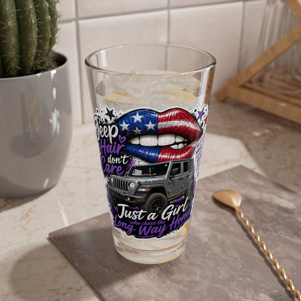 "Jeep Hair Don't Care" 16oz Patriotic Lips Design - Mixing Glass