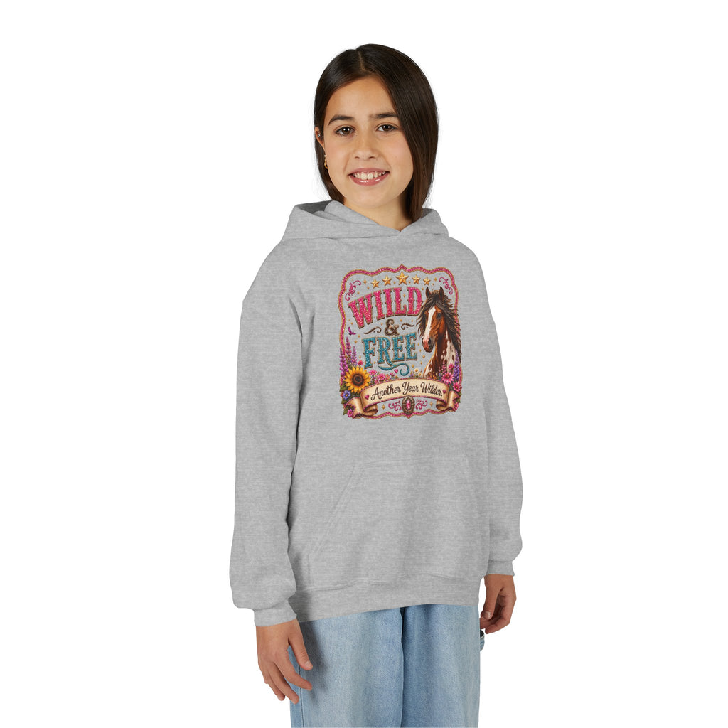 Youth Hoodie — "Wild & Free" Horse Graphic Pullover