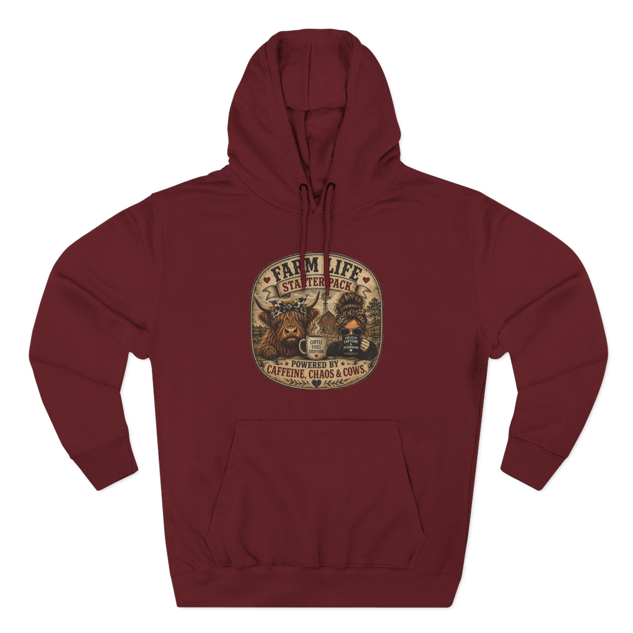 Farm Life Highland Cow Three-Panel Fleece Hoodie
