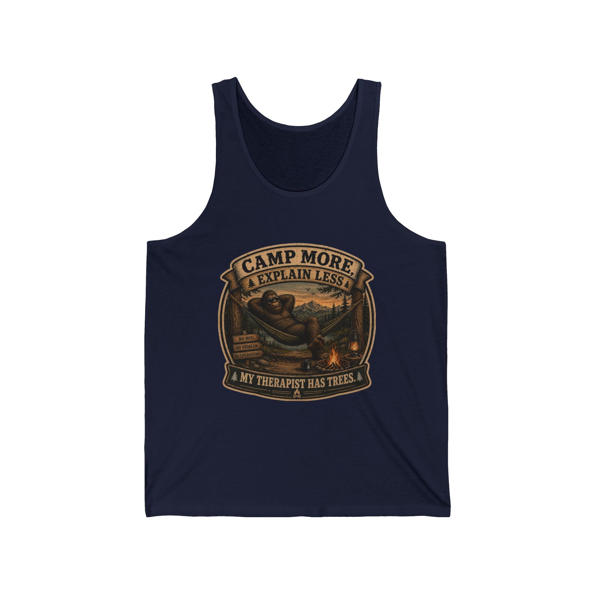 "Camp More, Explain Less" Camping Graphic Tank for Outdoors Lovers — Camp More Tank Top