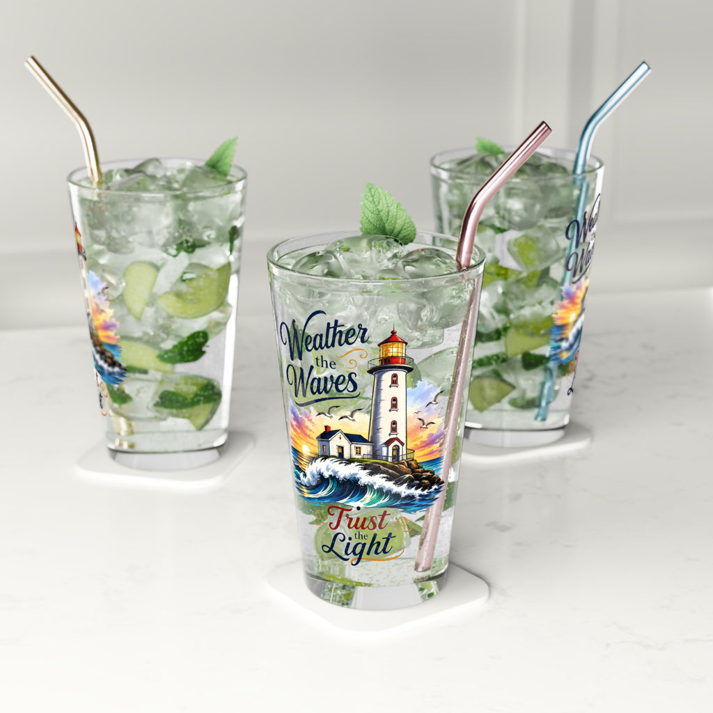 Weather the Waves Light house Pint Glass, 16oz